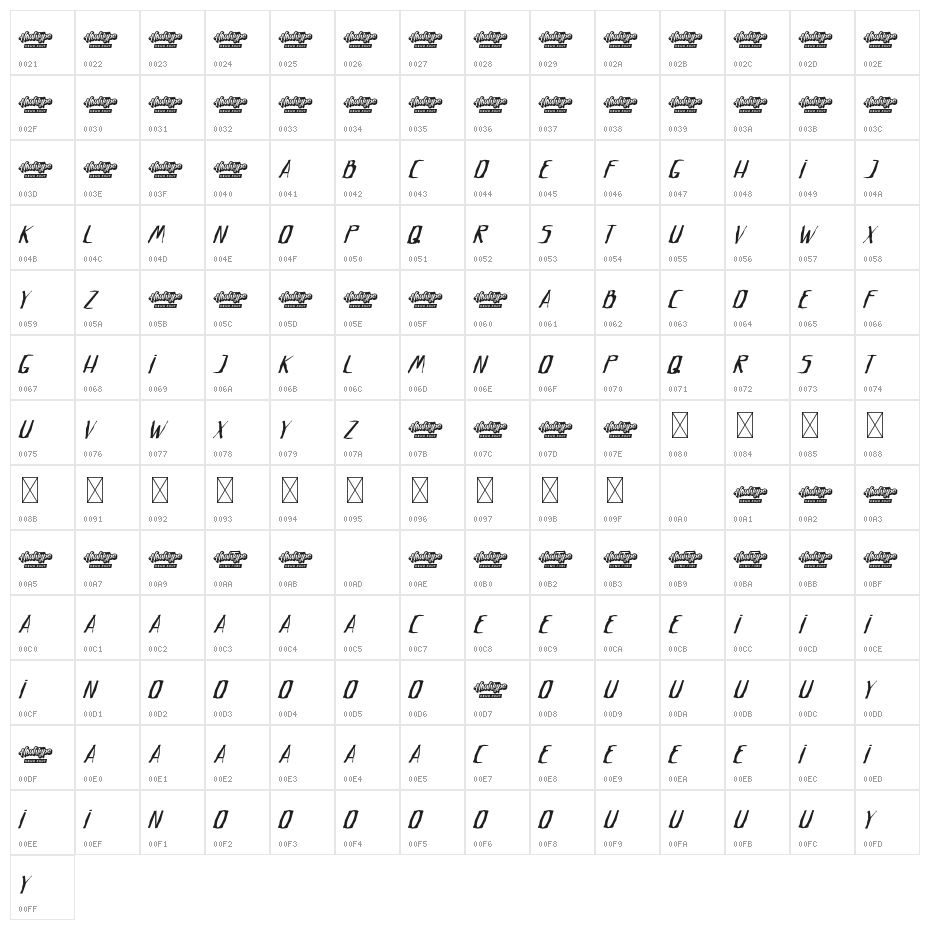 Crumpled Letter Demo Italic Character Map