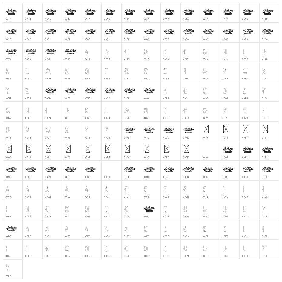 Crumpled Letter Demo Outline Character Map