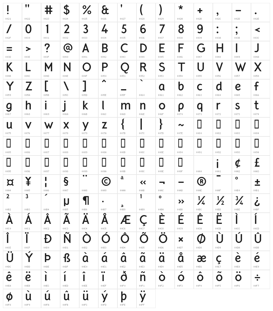 Crusoe Text Bold Character Map