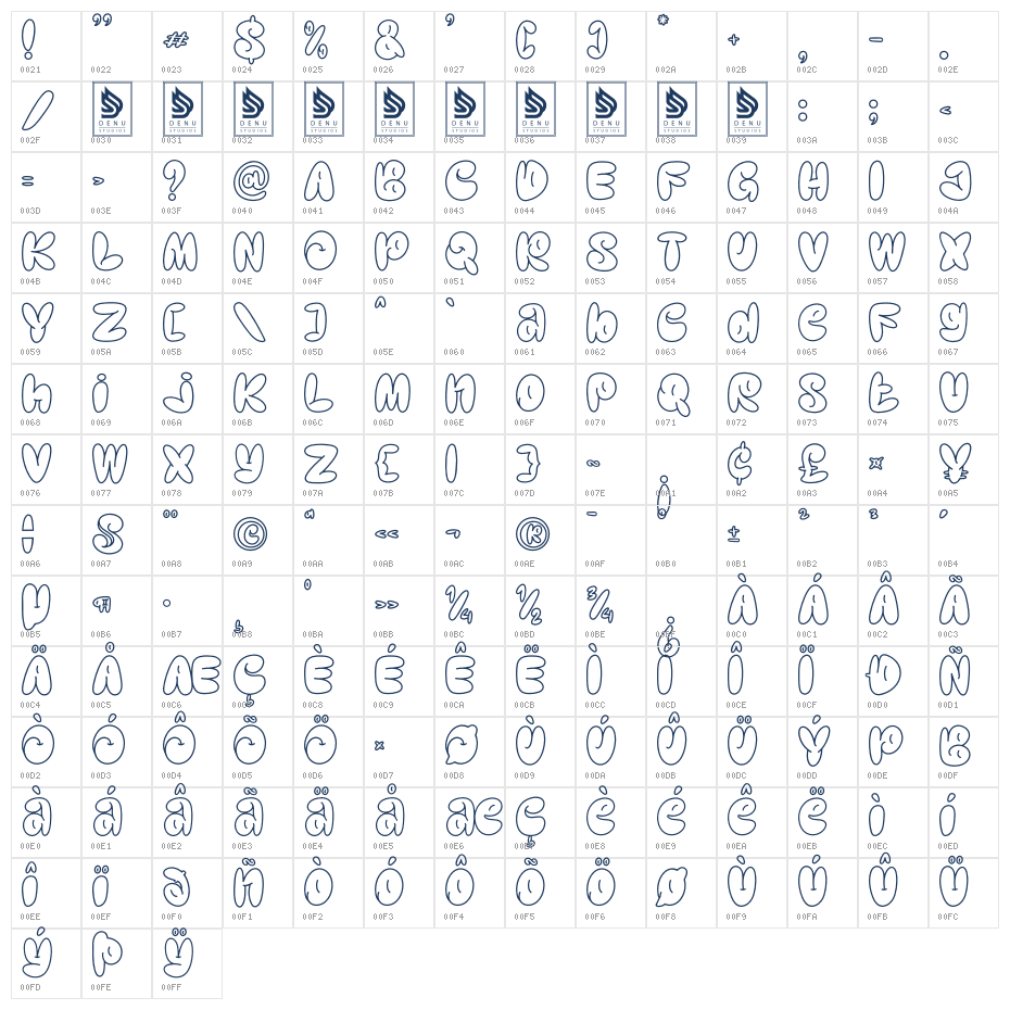Crustte Bubbly Character Map