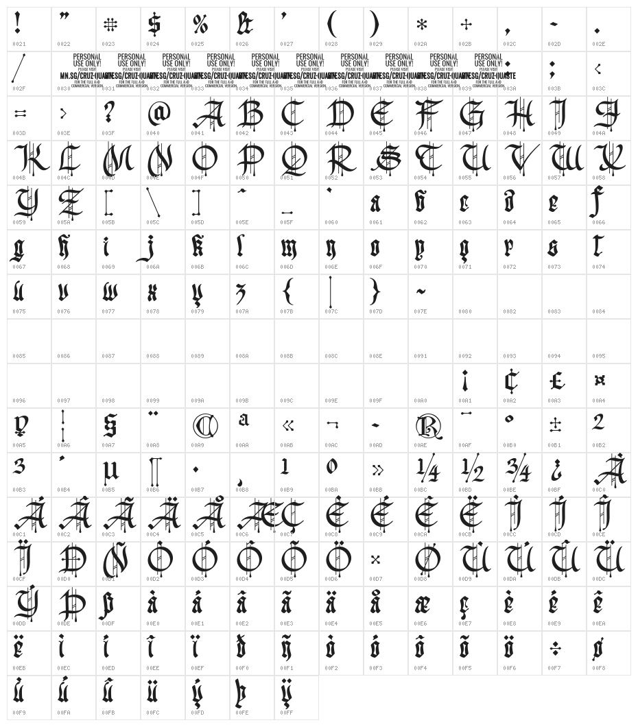 Cruz Quaste PERSONAL USE ONLY Character Map
