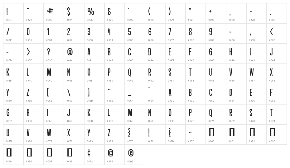 CryptCreep BB Character Map