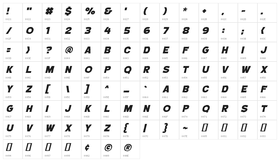 CryptCreep Heavy BB Italic Character Map
