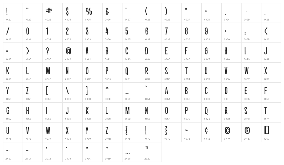 CryptCreepBB Character Map