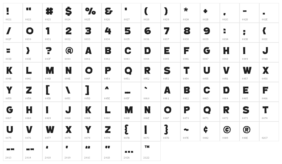 CryptCreepHeavyBB Character Map