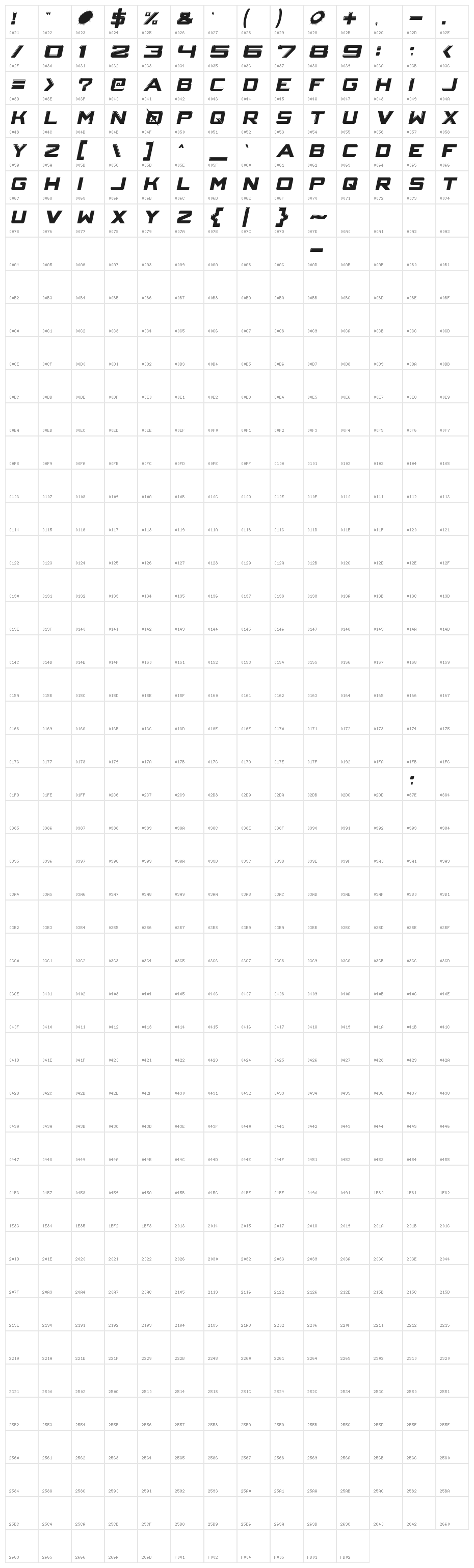 Crystal Core Italic Character Map
