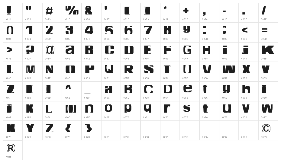cropfont expanded Character Map