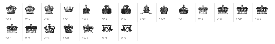 crowns and coronets Character Map
