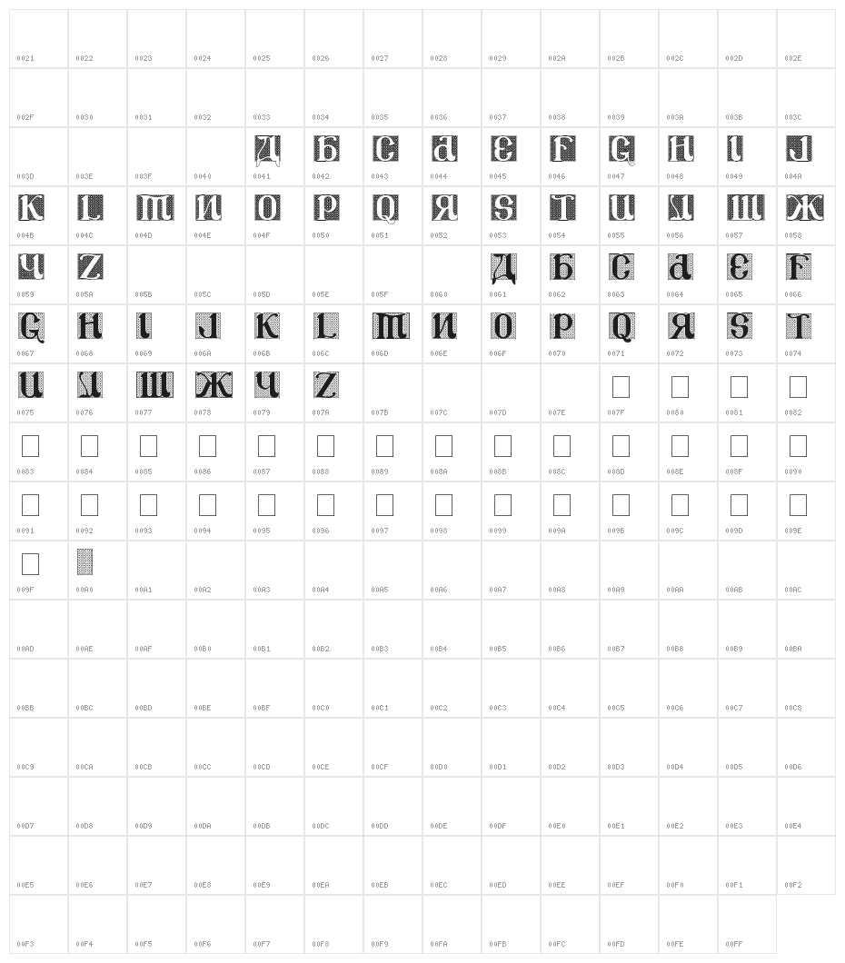 CSAR VESTMENT Character Map
