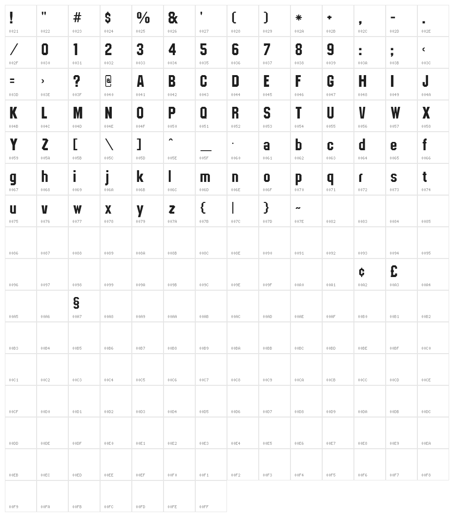 CSD-Block-Bold Character Map