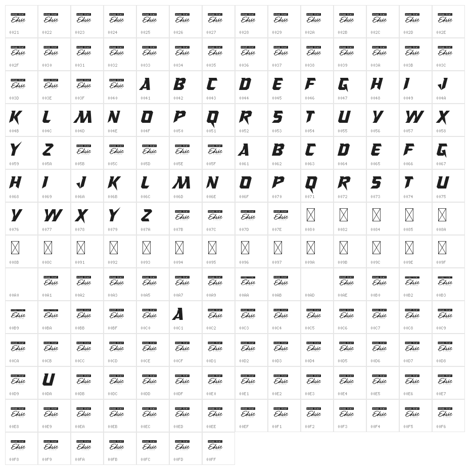 CuriousTrackDemo Character Map