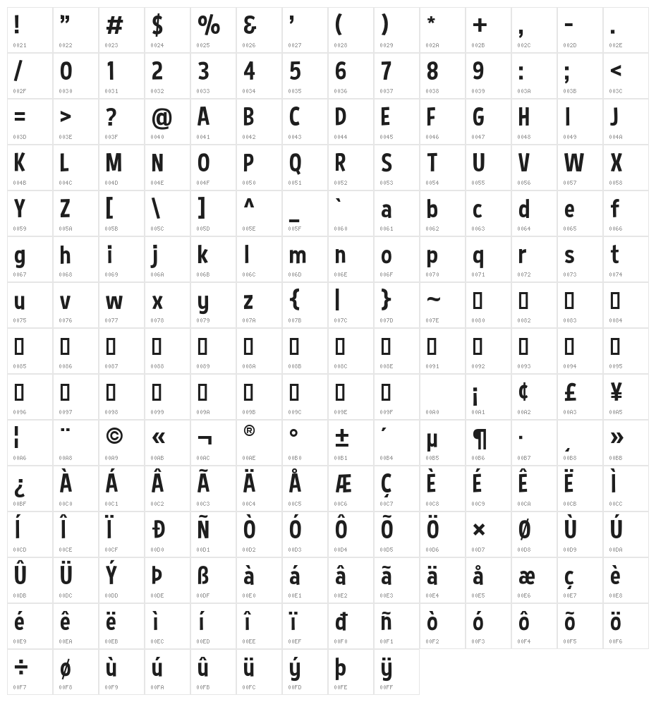Curse Casual Regular Character Map