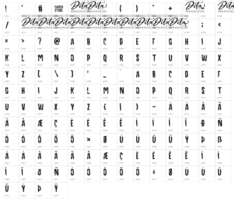 Cursed Stone Personal Use Character Map