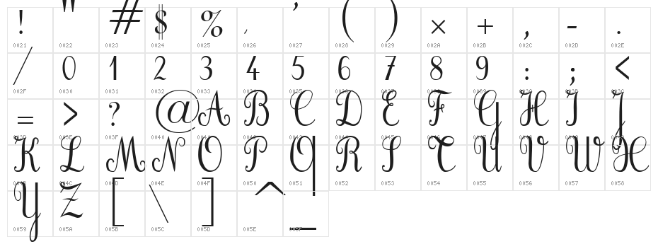 Cursif Character Map