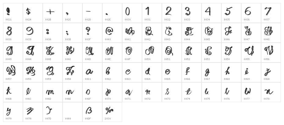 Cursive Elaborate Regular Character Map