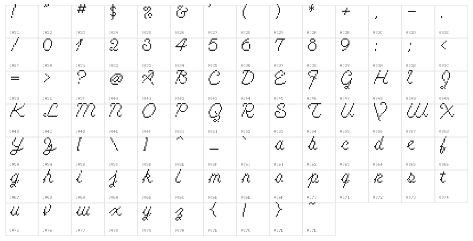 Cursive Regular Character Map
