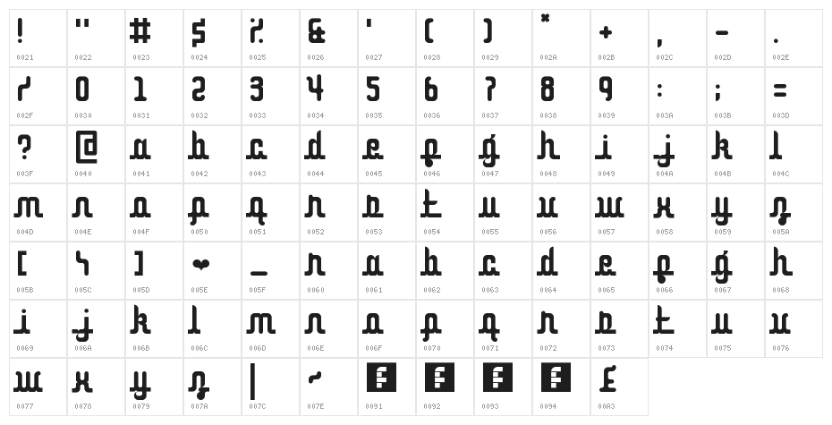 Curvaceous Script Regular Character Map