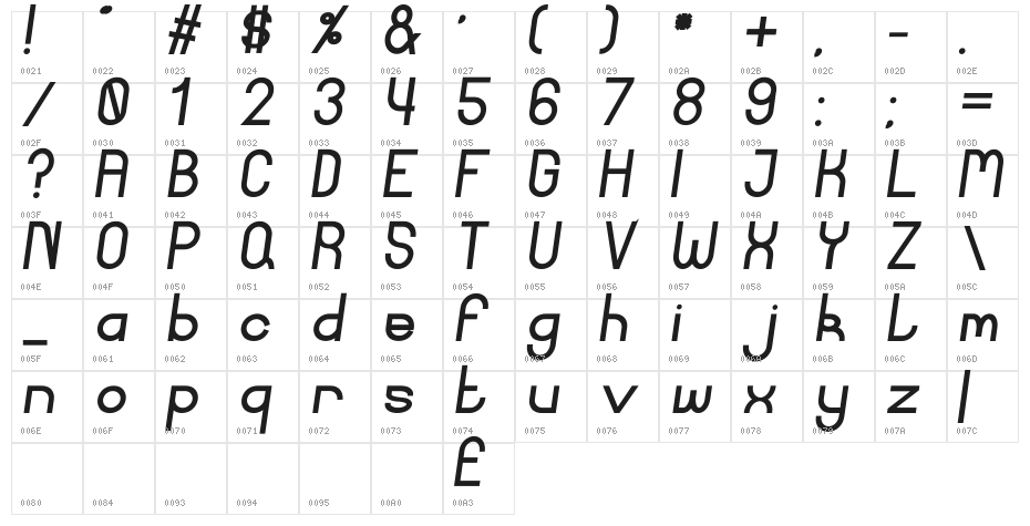 Curvada Bold Italic Character Map