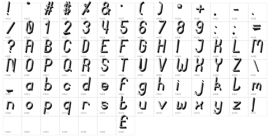 Curvada Shadow Italic Character Map
