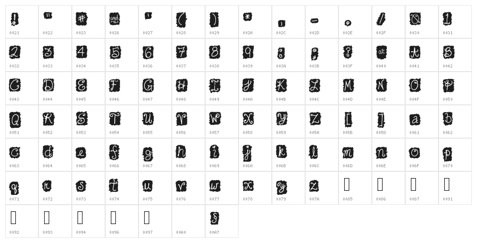 Cute Cursive Blackout Character Map