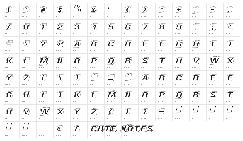 Cute Notes Italic Character Map