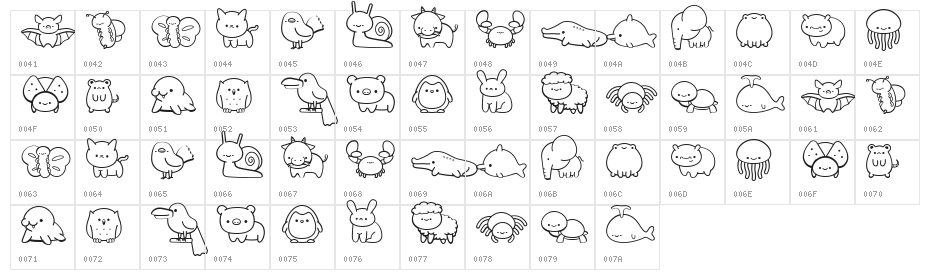 CuteAnimalsDingbat Character Map