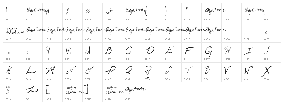 cursiveedgar Character Map