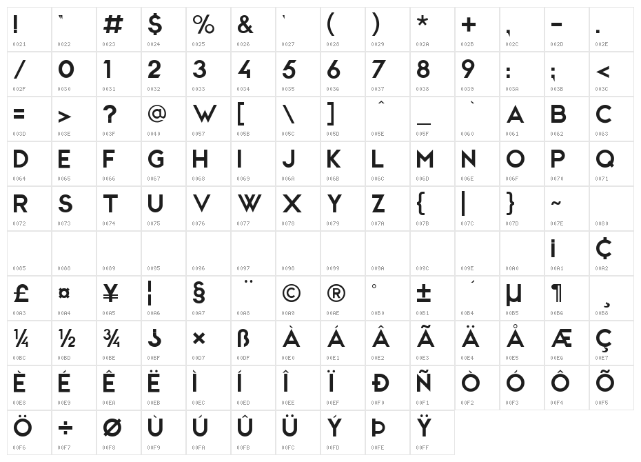 CWG Sans Character Map