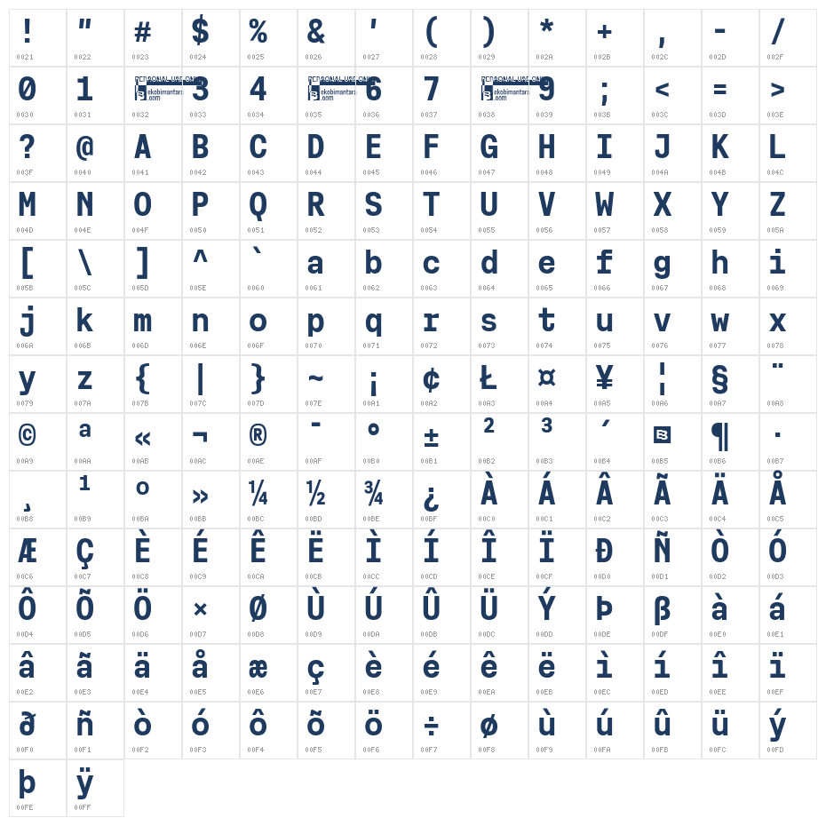 Cx Mono Trial Extra Bold Character Map