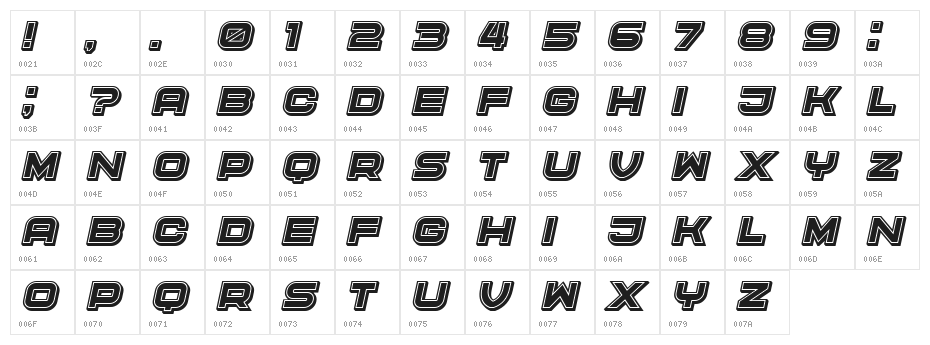 Cyber Princess 3D Filled Italic Character Map