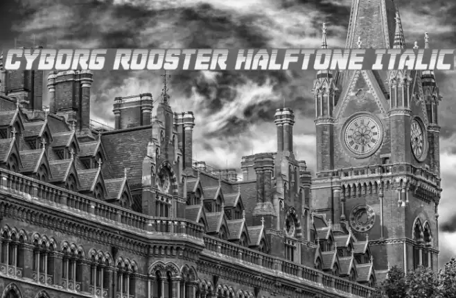 Cyborg Rooster Halftone Italic Font examples