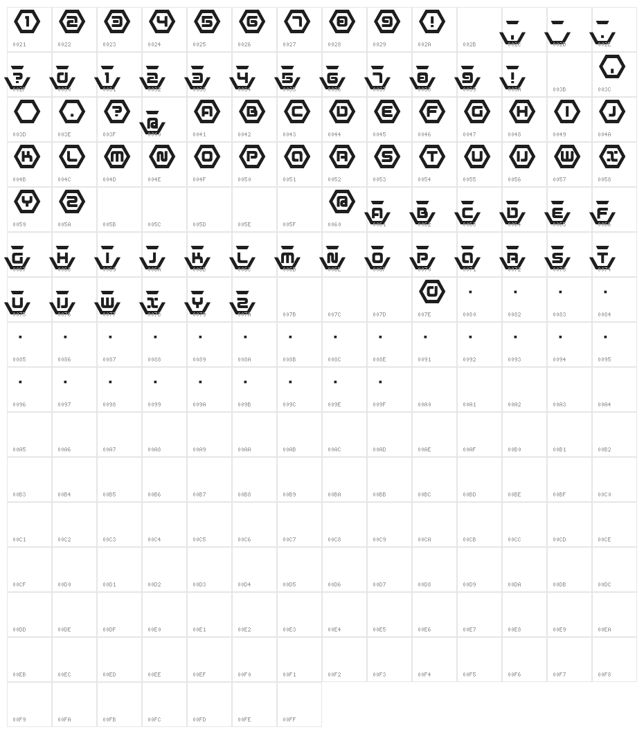 D3 Honeycombism Bold Character Map
