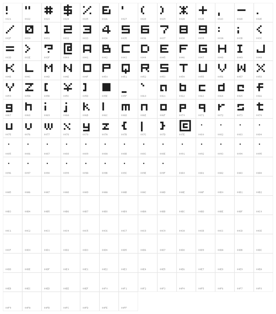 D3 Littlebitmapism Suquare Character Map
