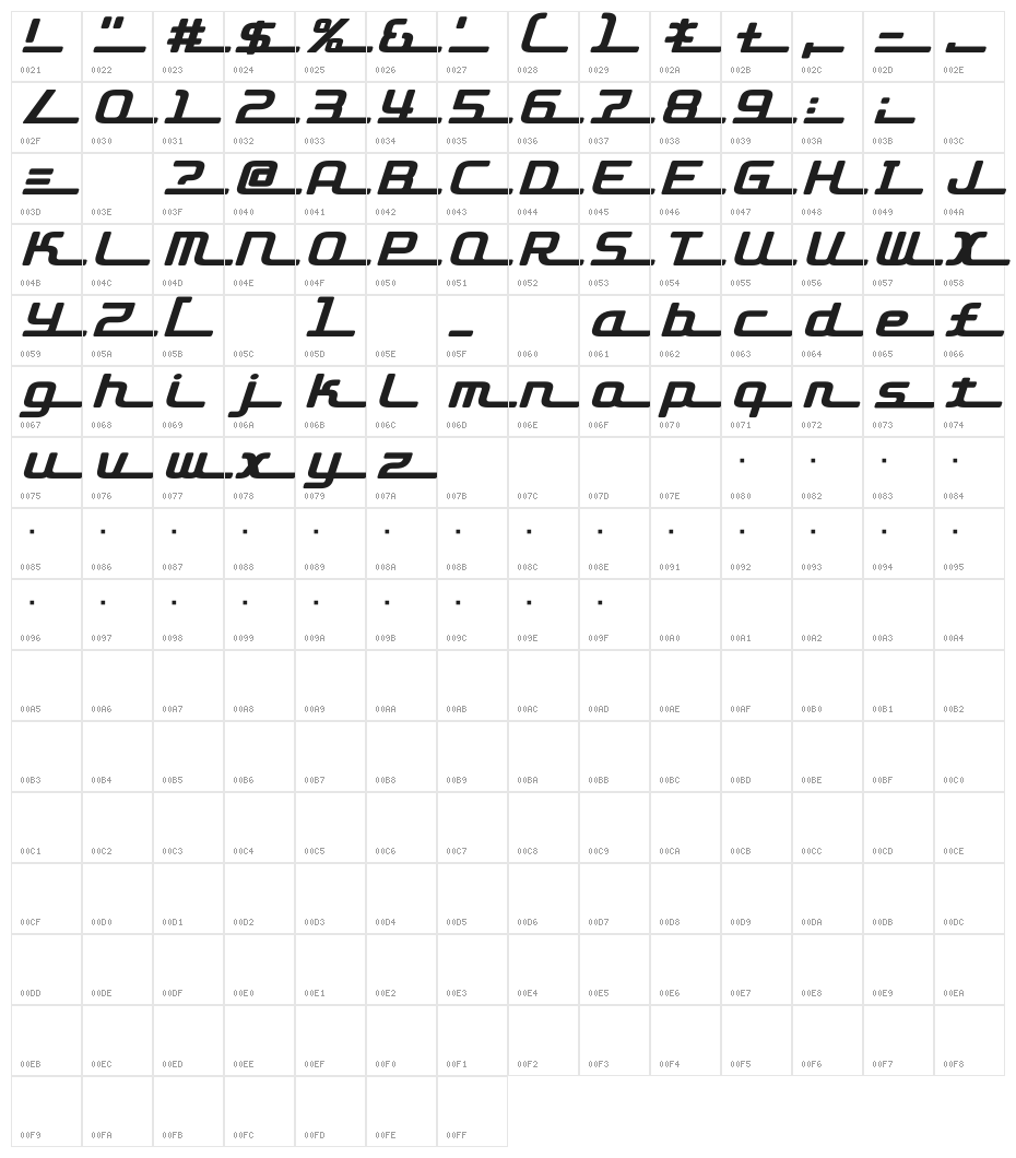 D3 Roadsterism Long Italic Character Map
