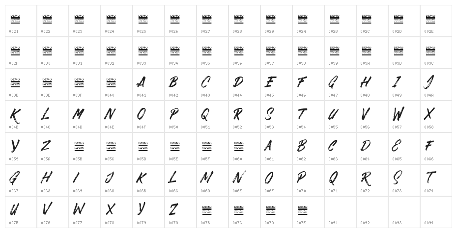 DABRUSH Character Map