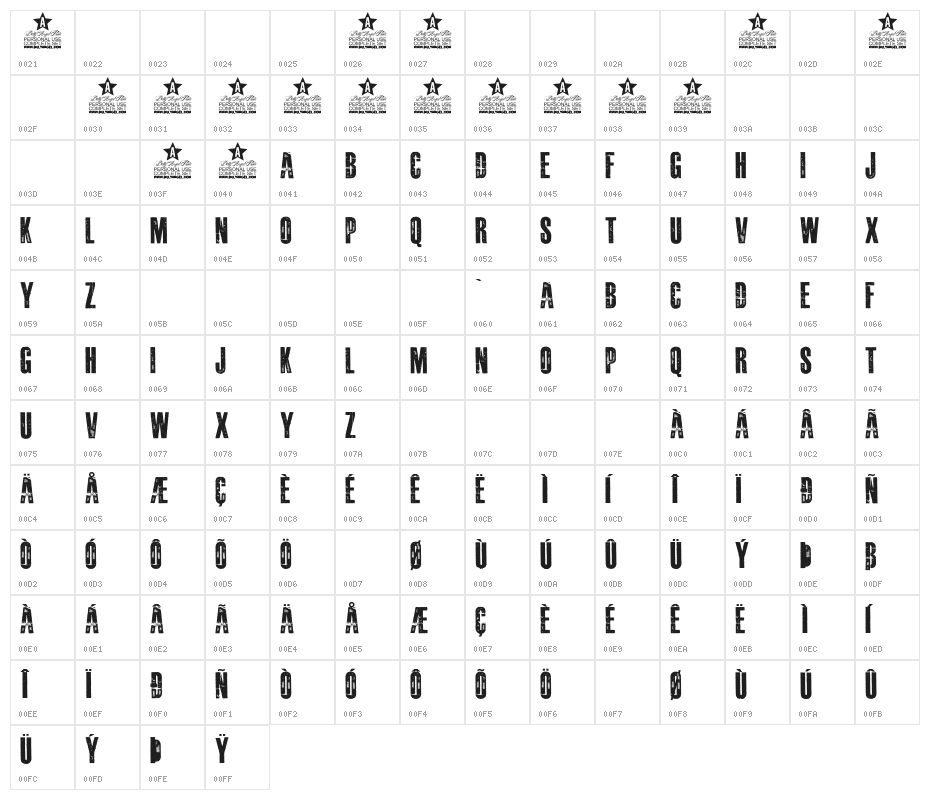DAMAGEPLAN PERSONAL USE Bold Character Map