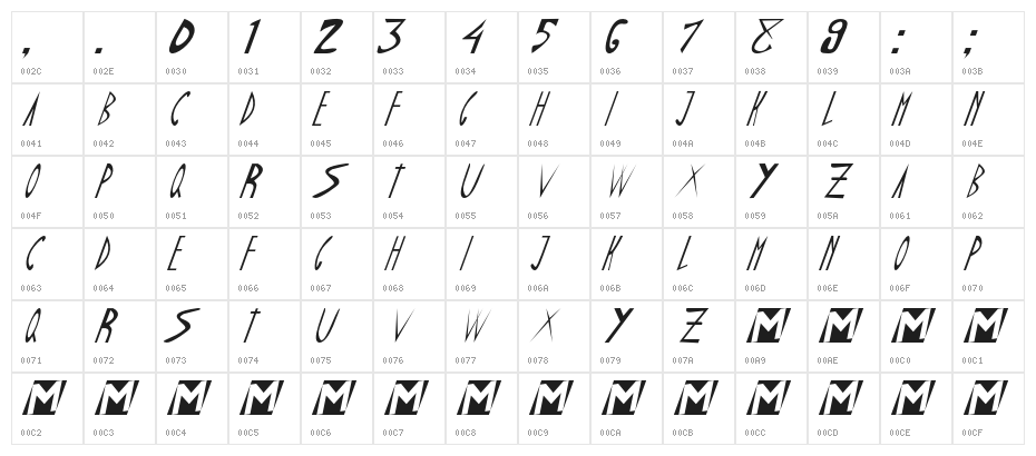 DAMAIPEMILU-Oblique Character Map