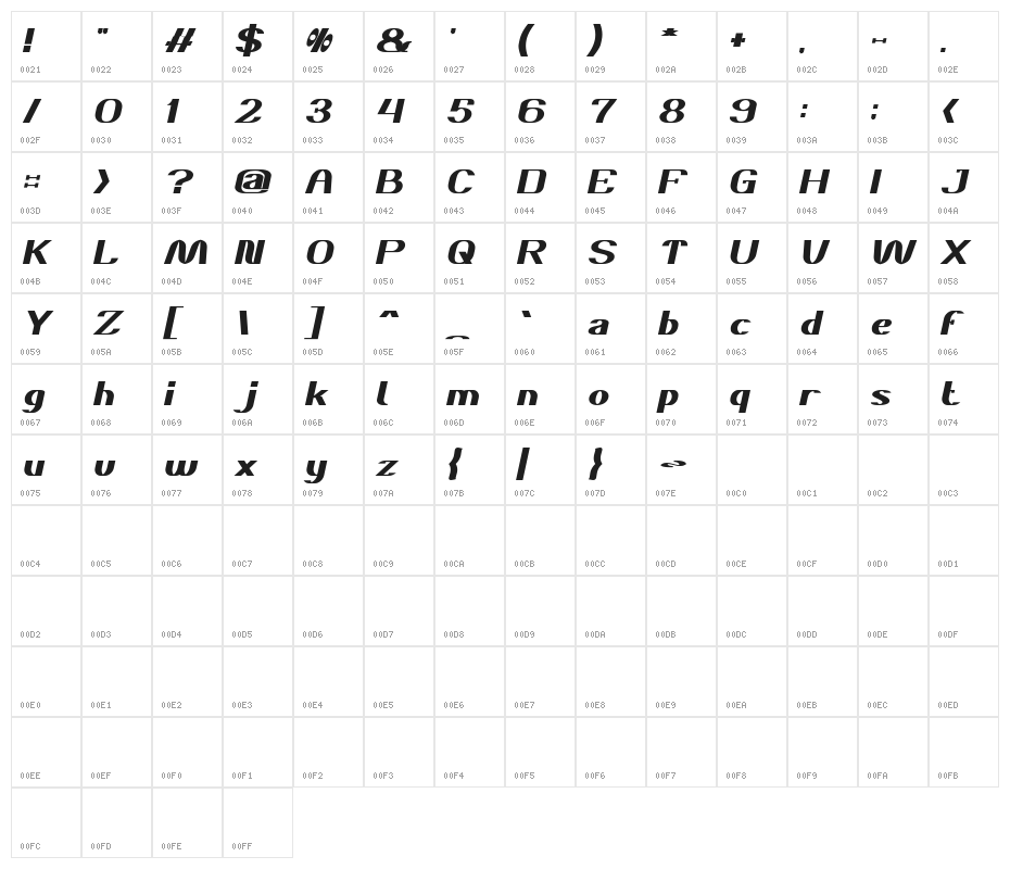 DANIEL Bold Italic Character Map