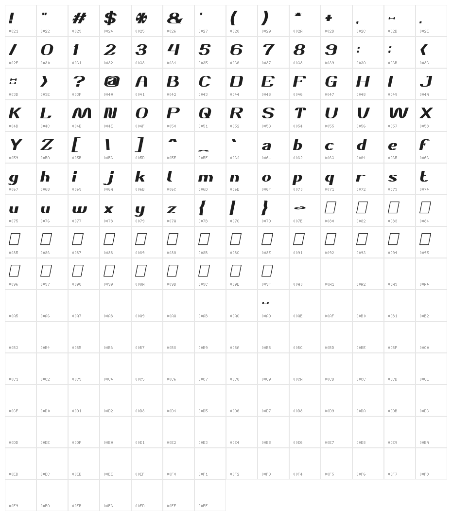 DANIEL Bold Italic Character Map