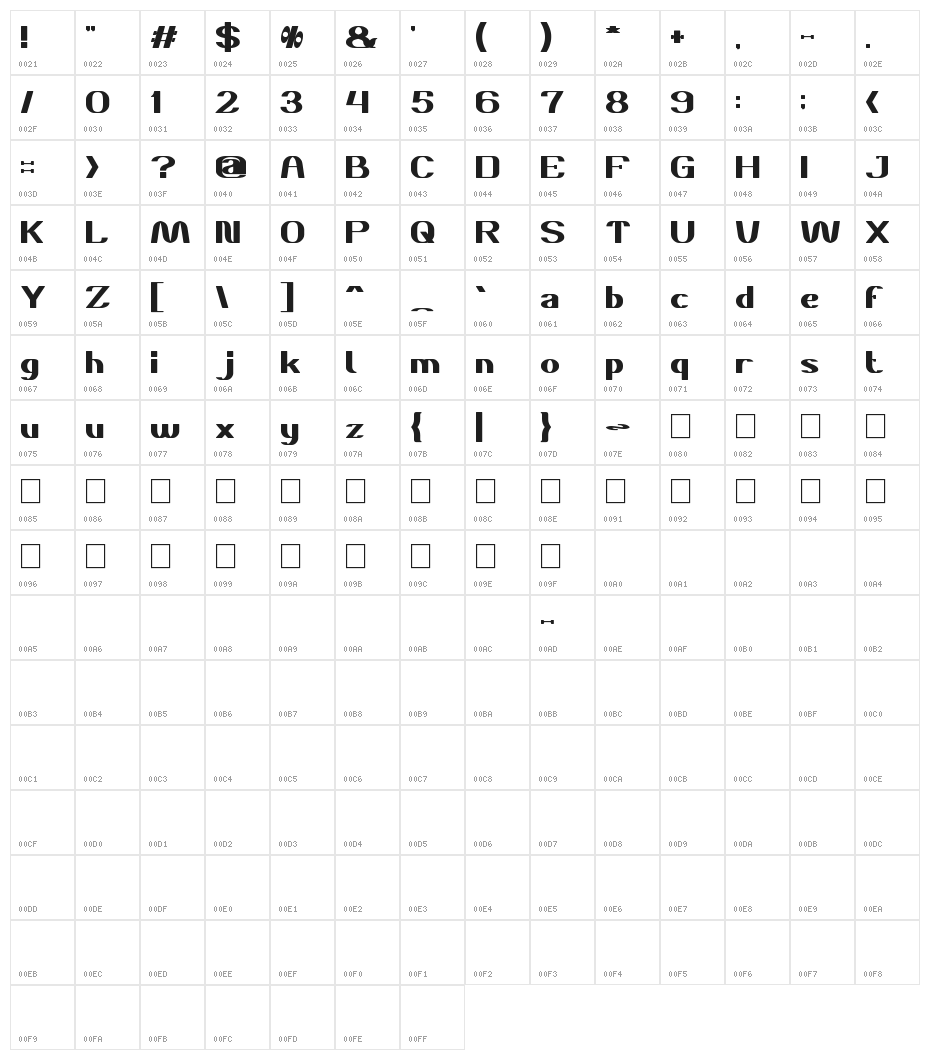 DANIEL Bold Character Map