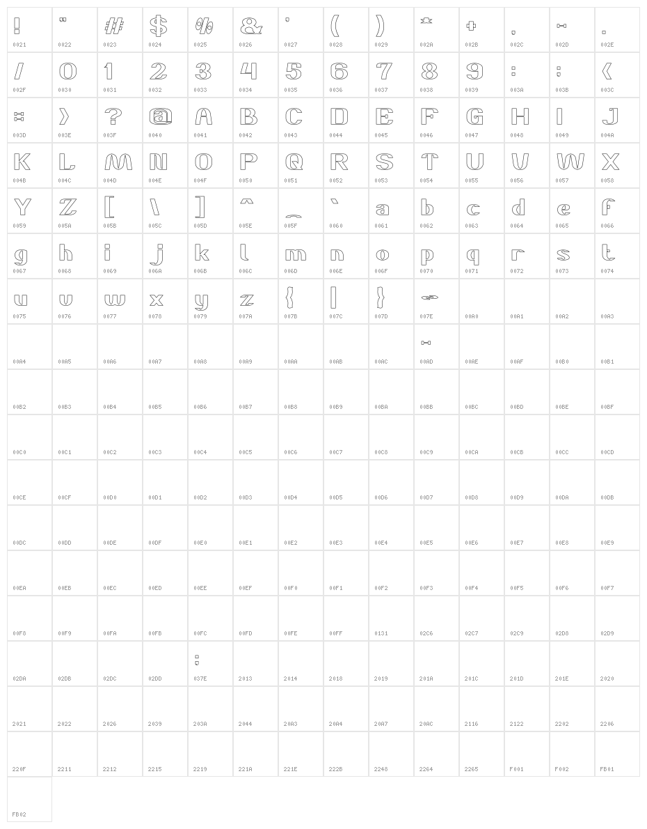 DANIEL-Hollow Bold Character Map