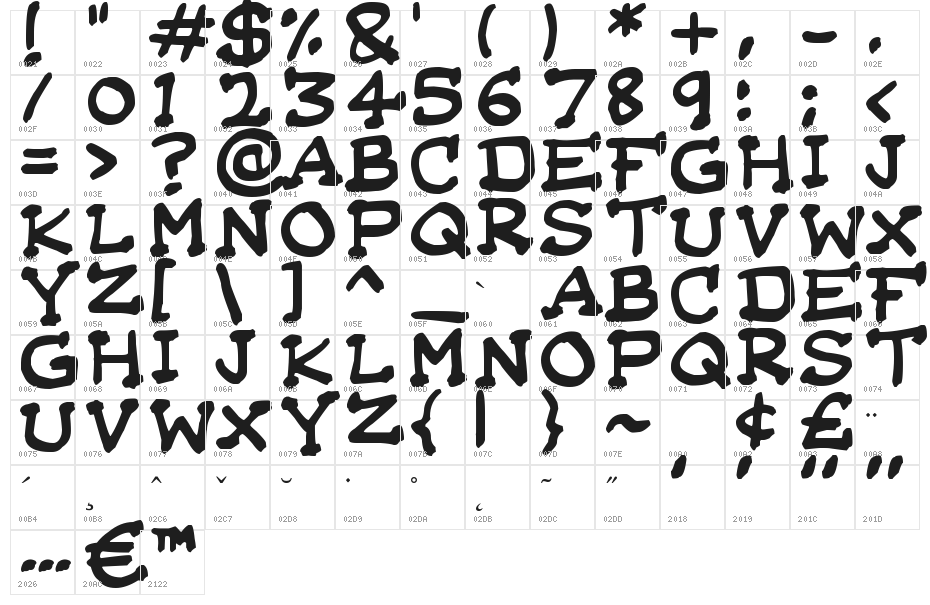 Da Serif Kid Character Map