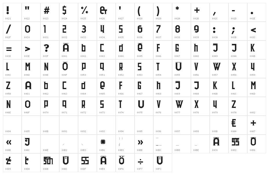 DadaDaSerif Character Map