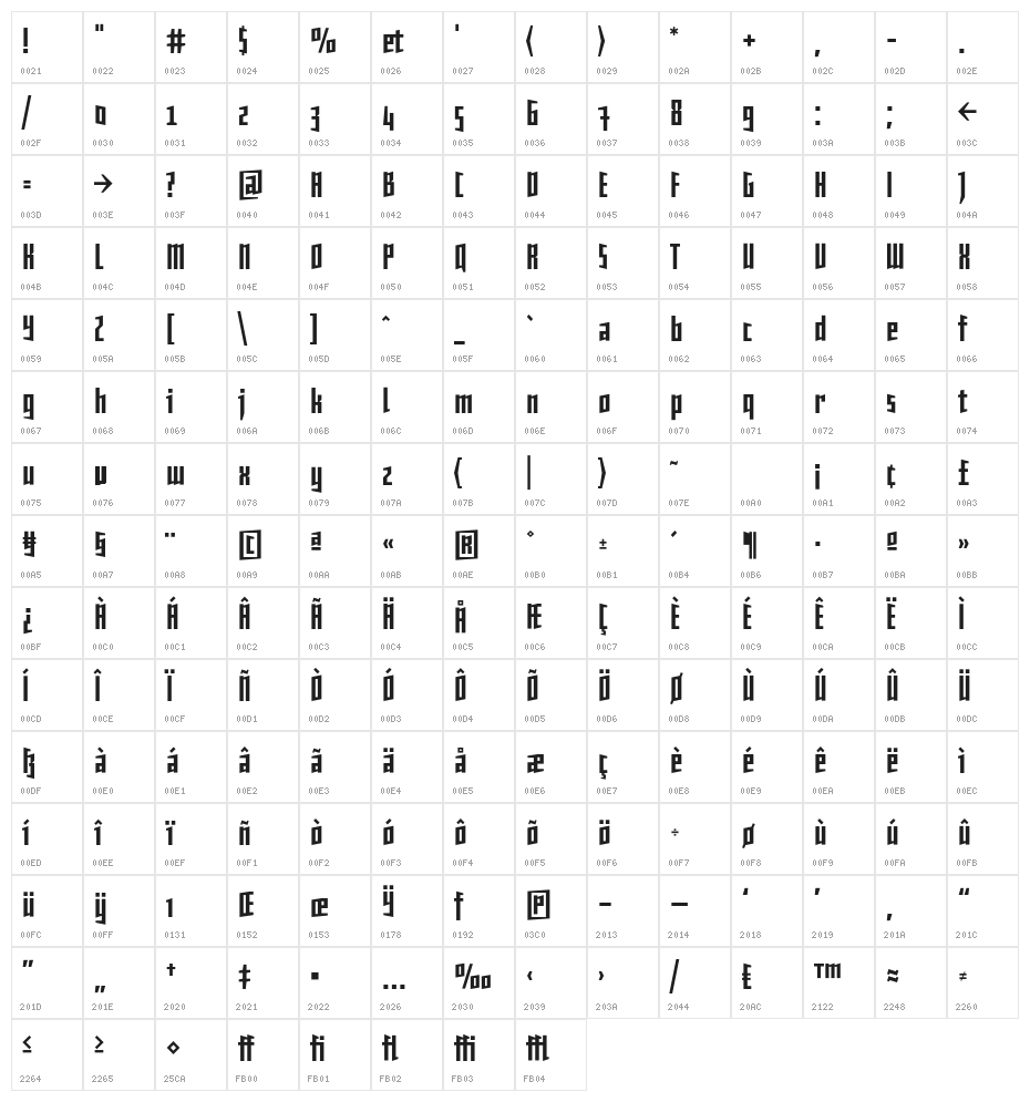 Daela-Bold Character Map