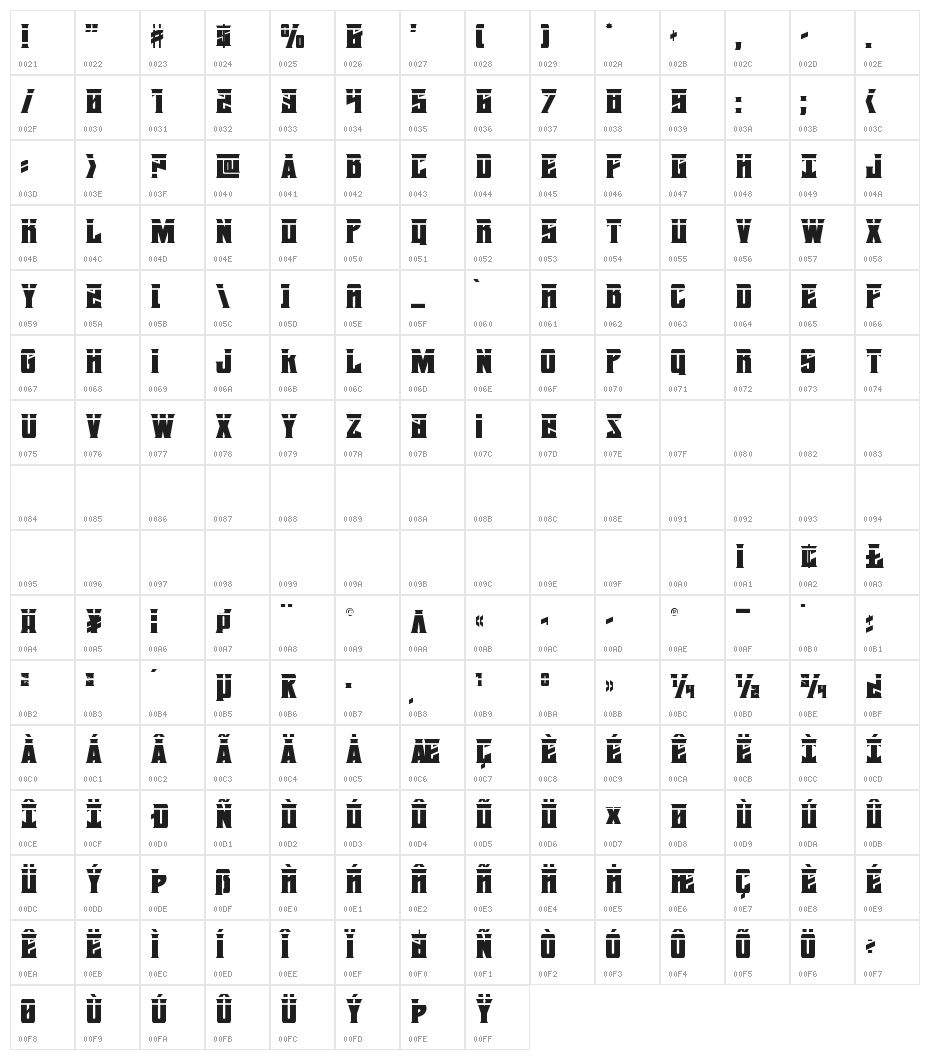 Daemonicus Laser Character Map