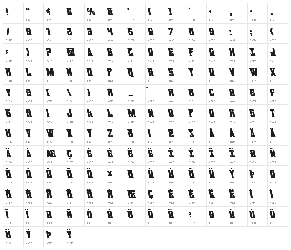 Daemonicus Leftalic Character Map