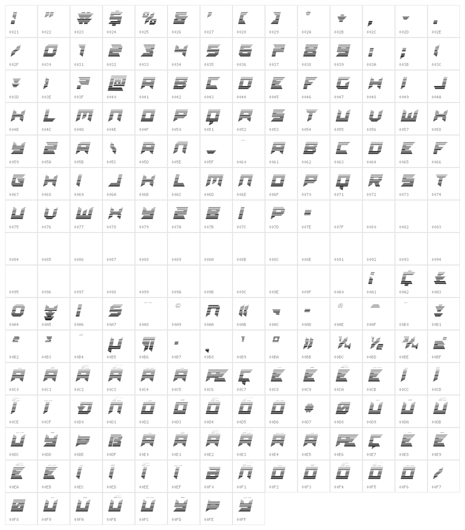 Dagger Dancer Gradient Italic Character Map