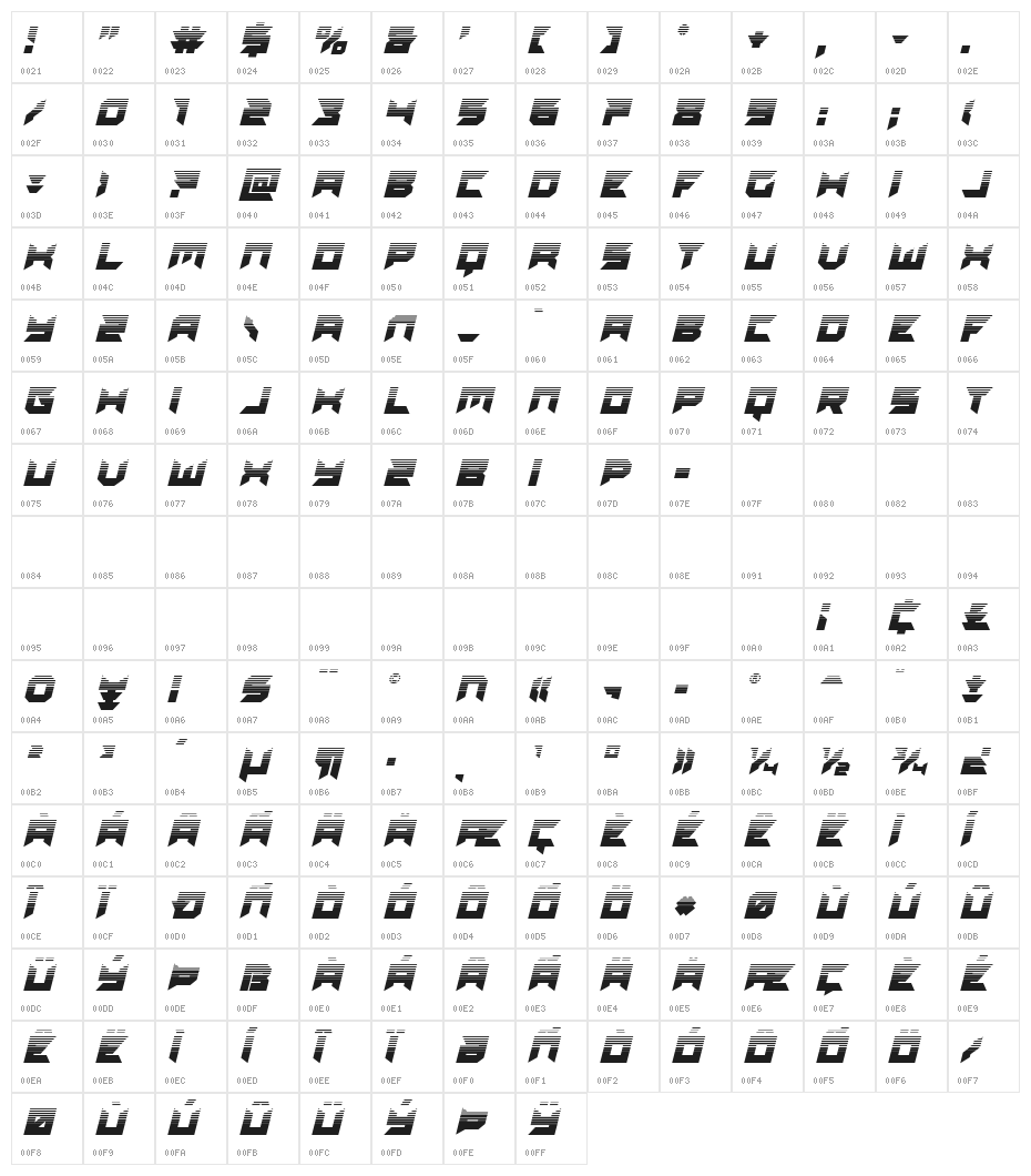 Dagger Dancer Halftone Italic Character Map