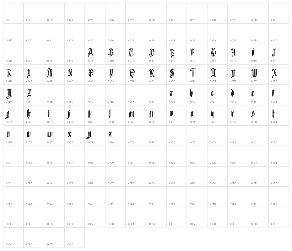 DagoseFREE Character Map
