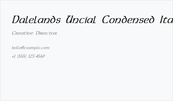 Dalelands Uncial Condensed Italic Business Card
